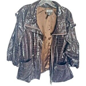 Berek 2 Jacket w/ tee size XL Brown Faux Croc Full Zip 3/4 Sleeves Pockets Vtg